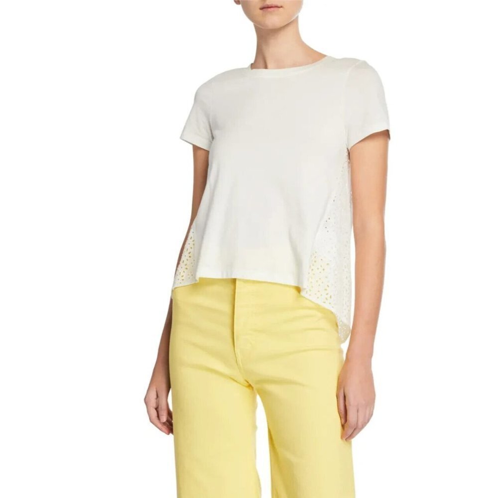 VERONICA BEARD JEANS Womens Mauna Short-Sleeve Eyelet Cotton Tee Size XS